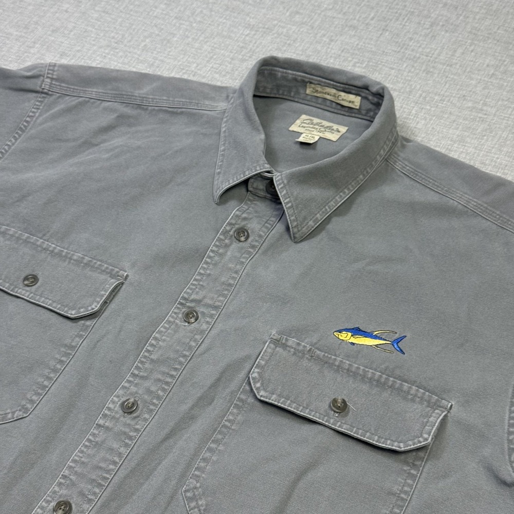Cabela's Stonewash Canvas Button-Up Shirt Mens XL Gray Short Sleeve Outdoor